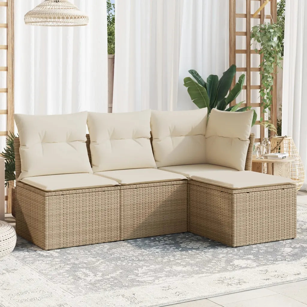 Set Divano da Giardino 4 pz con Cuscini Beige in Polyrattan 3249337