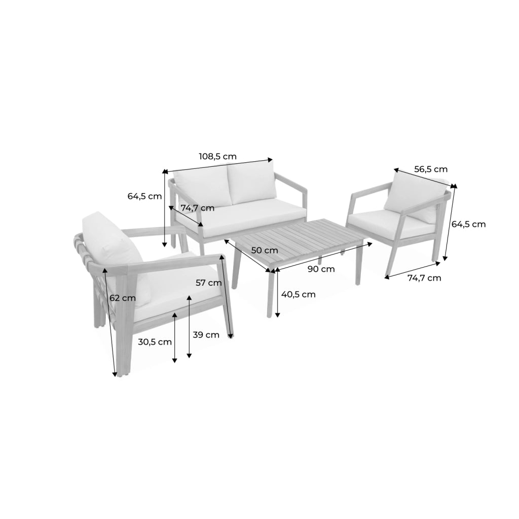 Salotto da giardino in legno di acacia, 4 posti , beige
