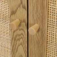 Credenza per Soggiorno Bohémien con Porte in Rattan e Scaffali Regolabili 120x40x75 cm Legno Naturale