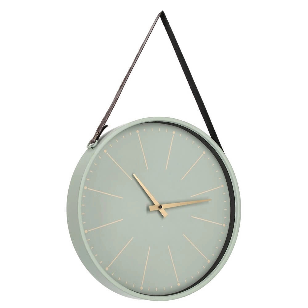 Orologio da Parete Rotondo Nero con Cinghia in Pelle Dorato - SIL