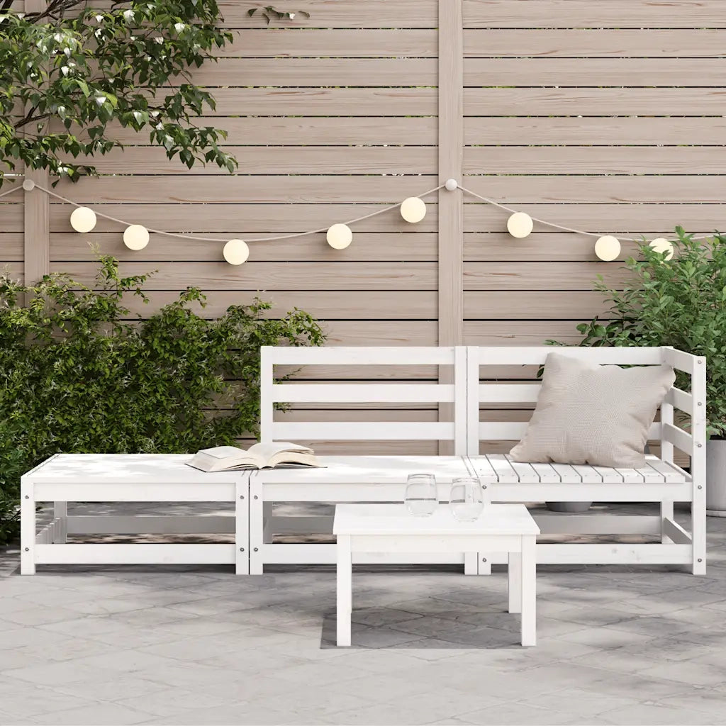 Divano Giardino con Poggiapiedi 2 Posti-Sofa da Giardino-Divanetto da esterno Massello Pino Bianco