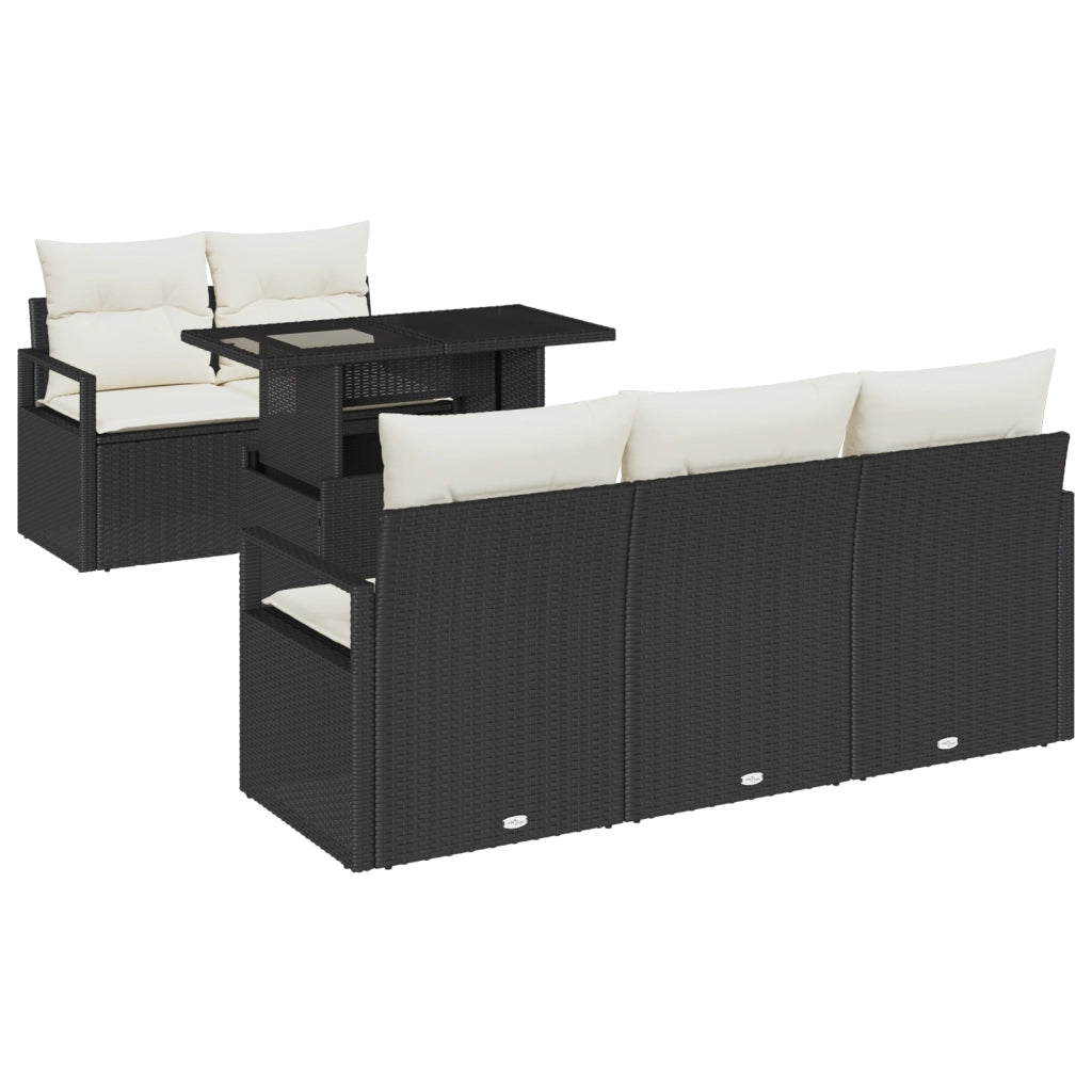 Set divano da giardino a 6 pezzi con cuscini in polyrattan nero