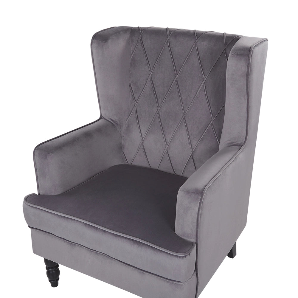 Poltrona con poggiapiedi Tessuto in velluto grigio Gambe in legno Stile Wingback