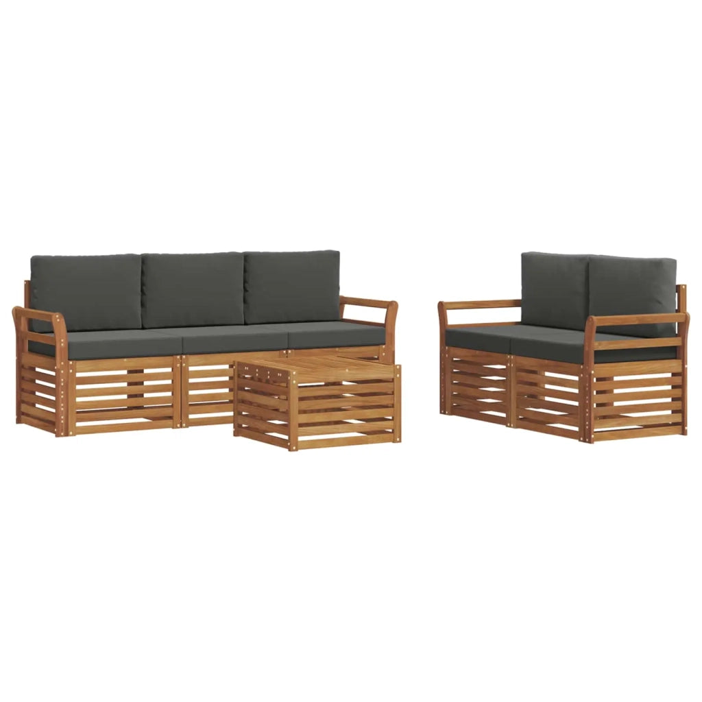 Set divani 6 pcs Naturale e Antracite Legno di Acacia Massello 3374372