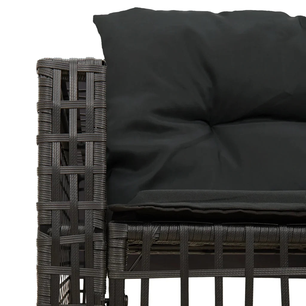 vidaXL Divano da Giardino a L con Cuscini e Pouf Nero in Polyrattan