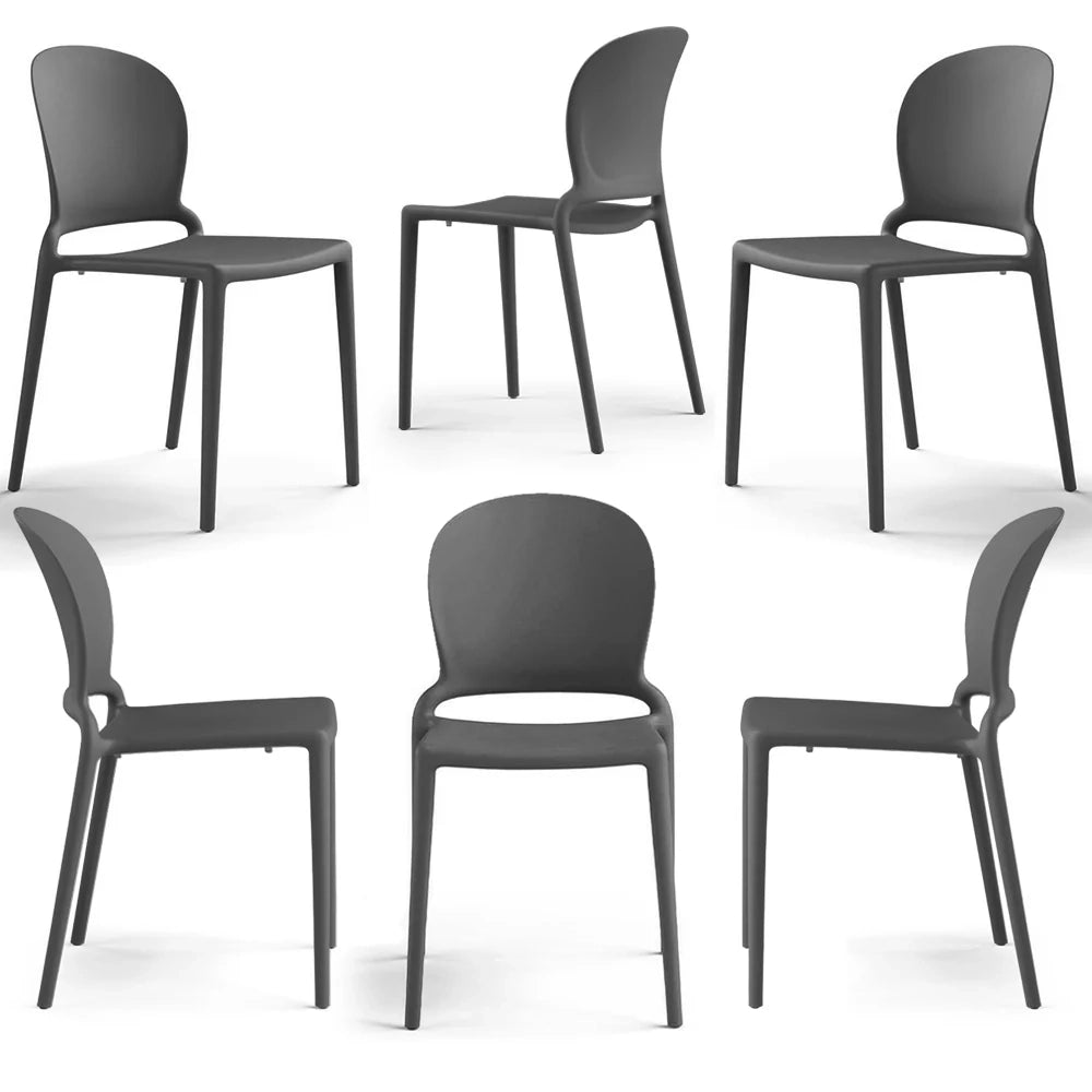 Set 6 sedie in polipropilene JASMINE, impilabile, resistente ai raggi UV, design moderno, ideale per sala da pranzo, cucina, sala d’attesa, bar, ristoranti o giardino colore Cemento