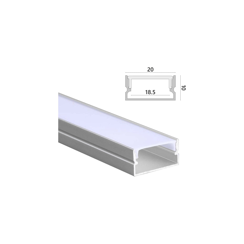 Kit Profilo Alluminio lineare per striscia LED 220V con copertura opaca- 2m, 4 tappi e 4 supporti