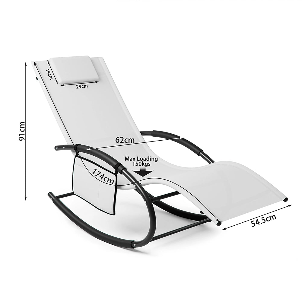 Sedia Sdraio a Dondolo Gravita Zero Lettino Prendisole Giardino Textilene Bianco