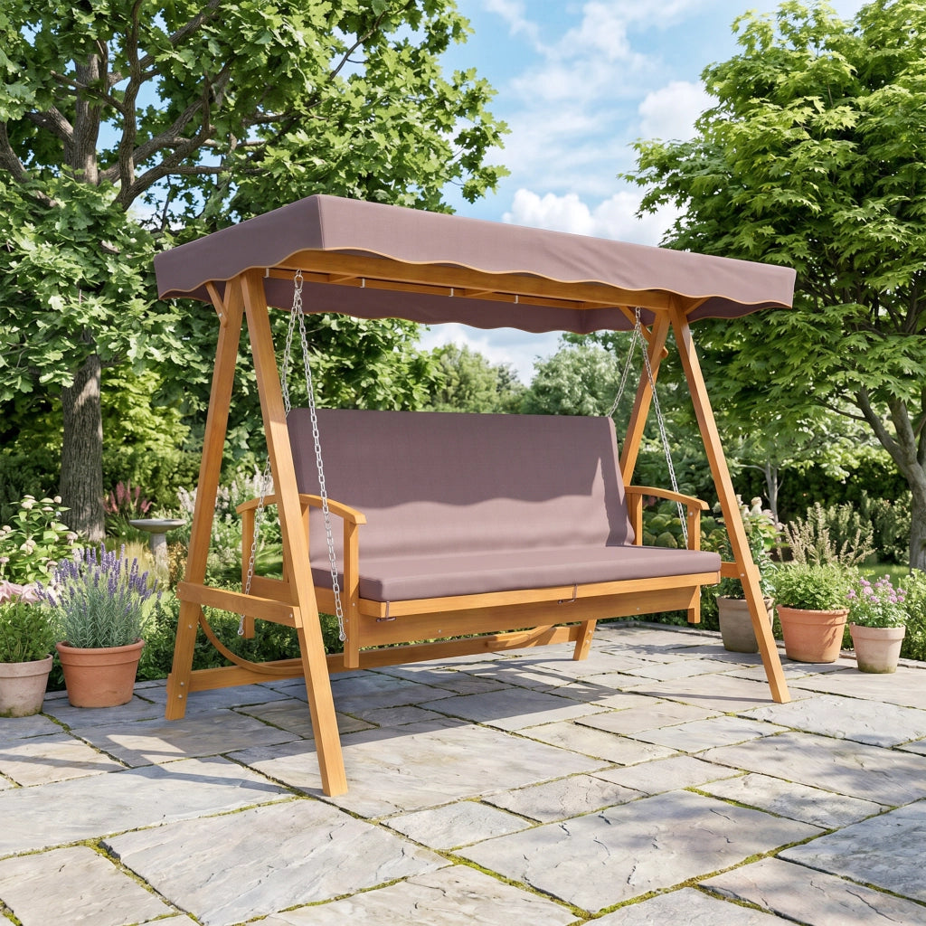 Altalena da giardino Hollywood con tettoia ¨C zephmum ¨C in legno, per 3 persone, marrone