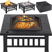 Vasca da Fuoco con Schermo a Fiamma - Vasca da Fuoco - Focolare con Coperchio - Focolare Quadrato per Terrazzo - Focolare Aperto - Vetrina da Fuoco - Focolare a Piedi - Caminetto - Esterno - 81 x 81 x 36,5 cm