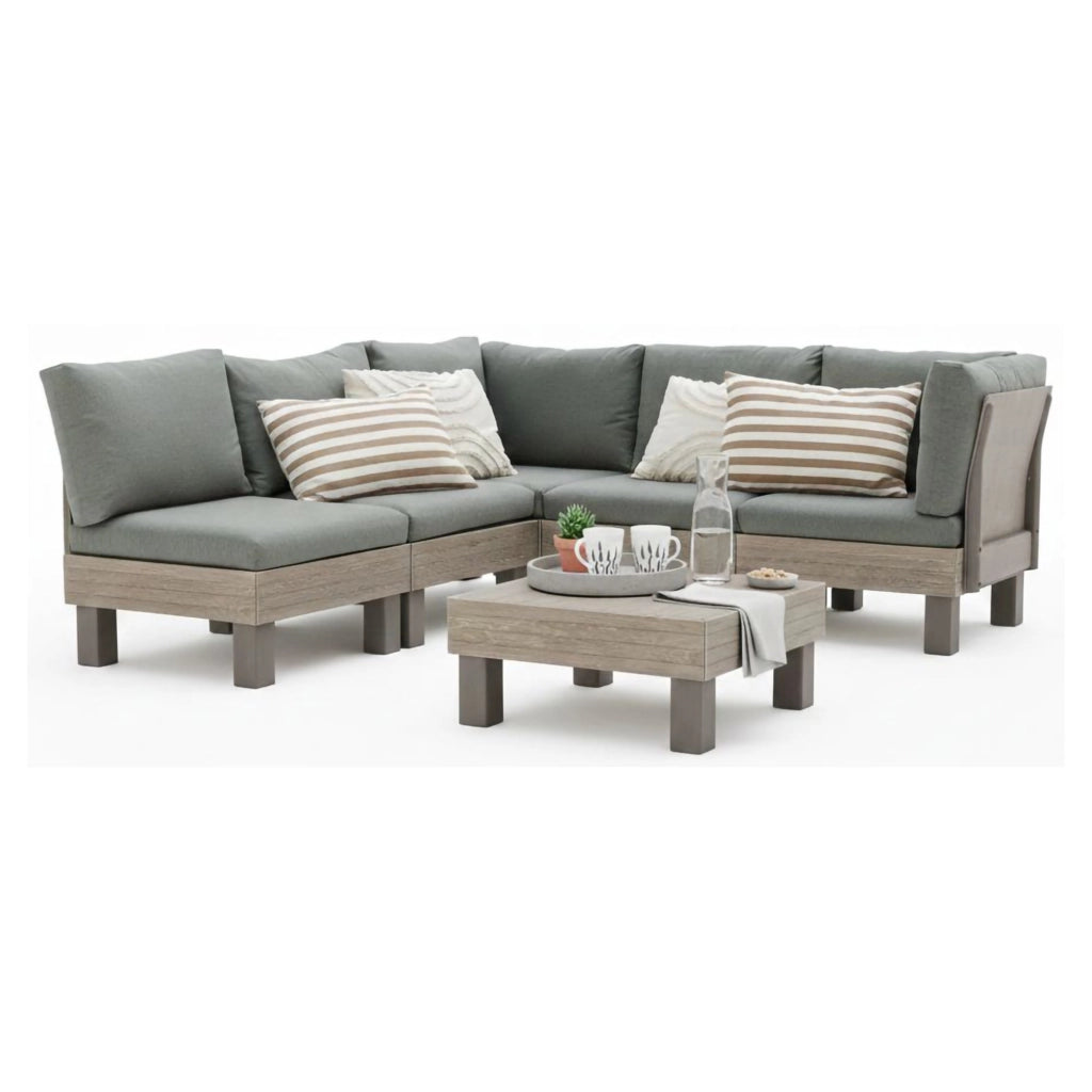 Salottino Outdoor Kendrick, set Salotto da Esterno 5 Posti, Marrone Noce
