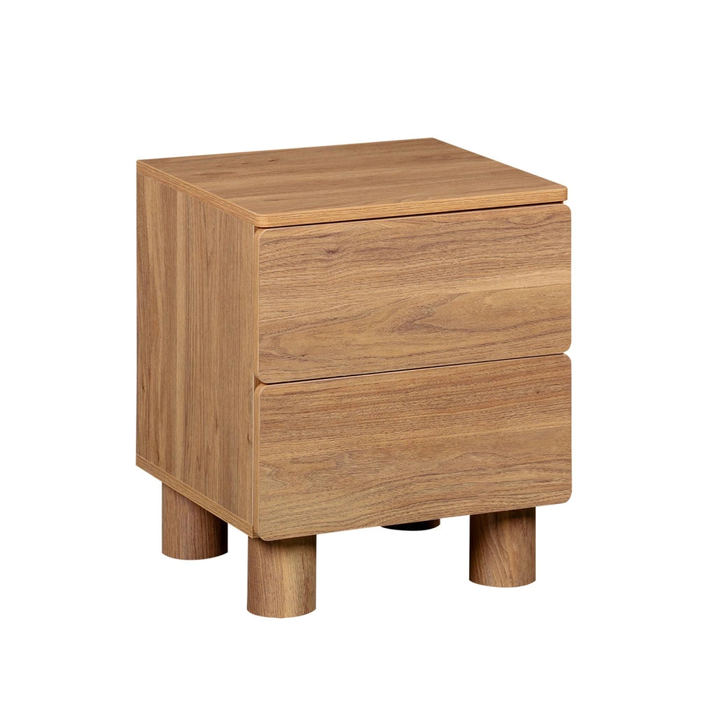 Set di 2 comodini effetto legno, 2 cassetti, legno di nocciolo