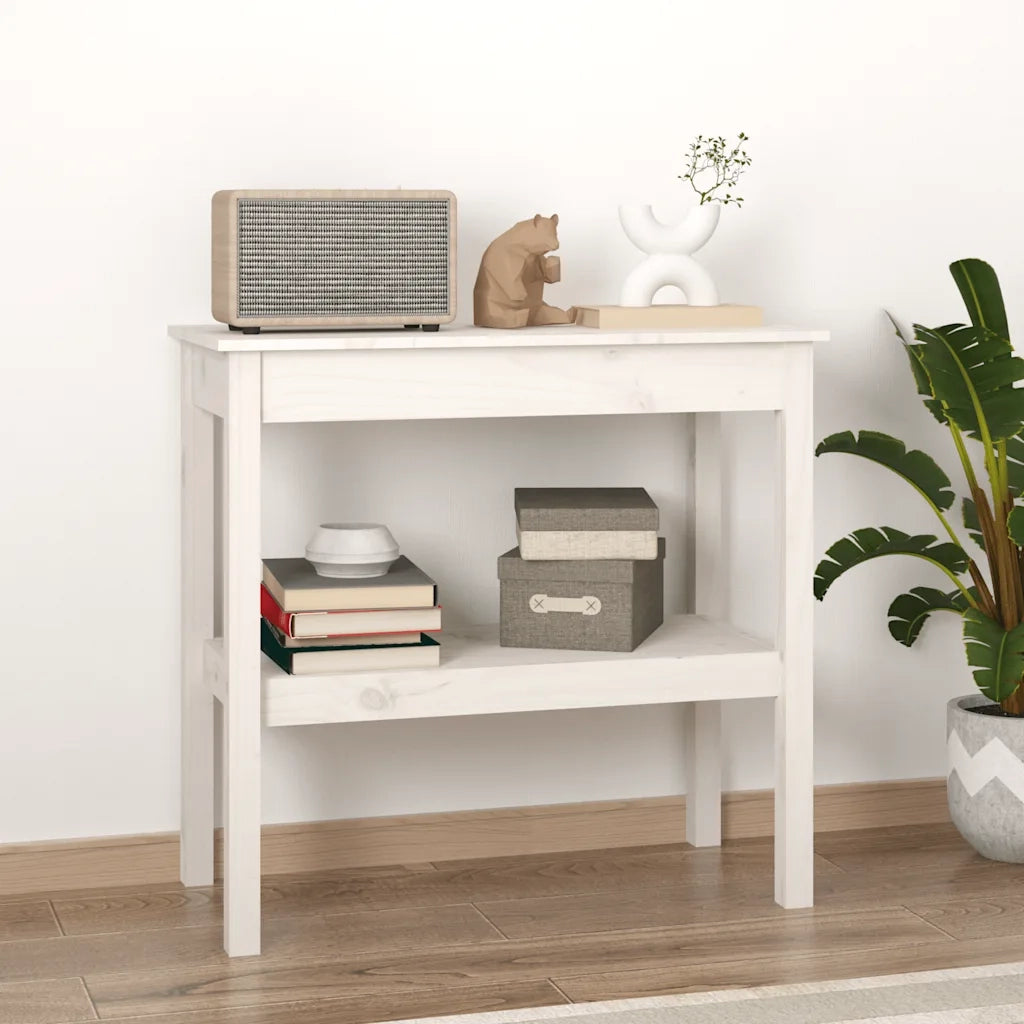 Tavolo Consolle Bianco 80x40x75 cm in Legno Massello di Pino 814305