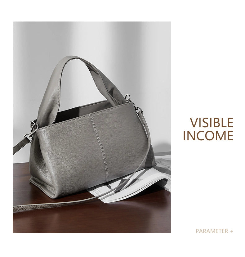 Borsa da donna in vera pelle grigia