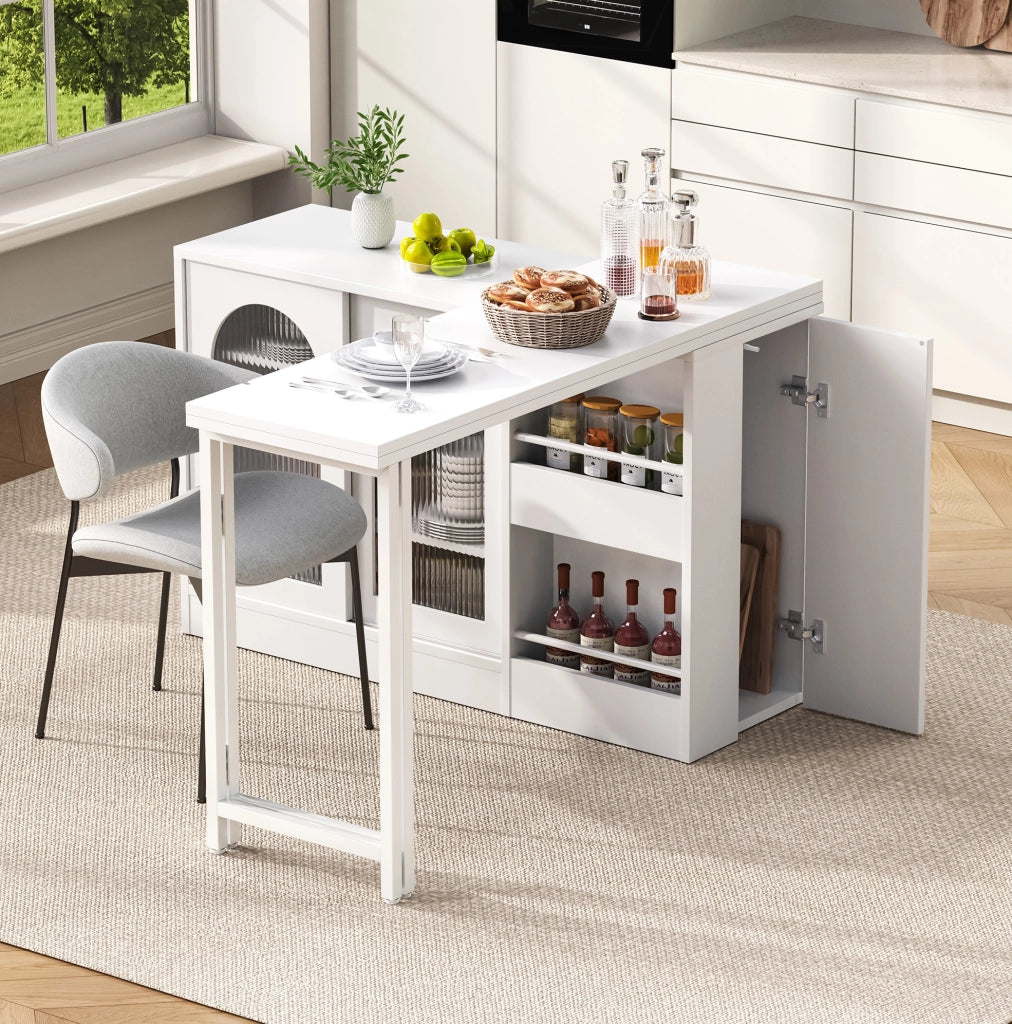 Tavolo bar girevole ed estensibile con contenitore bianco
