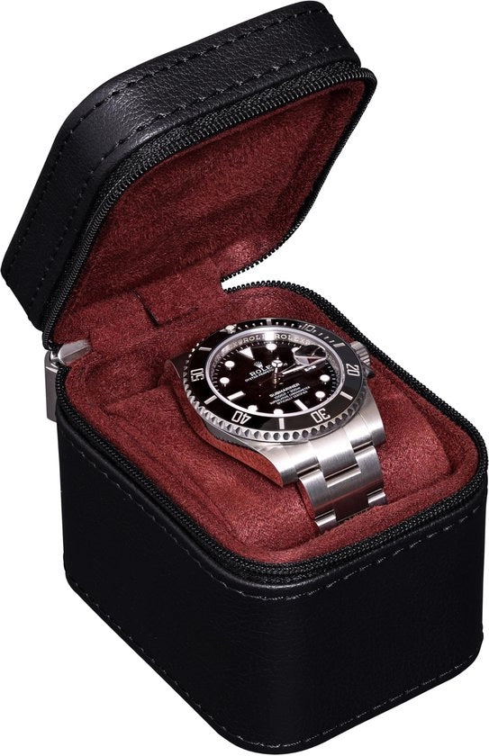 Borsa per orologi e smartwatch, con copertura in PU e interna in microsue, adatta per orologi e smartwatch fino a 55 mm (nero/rosso)