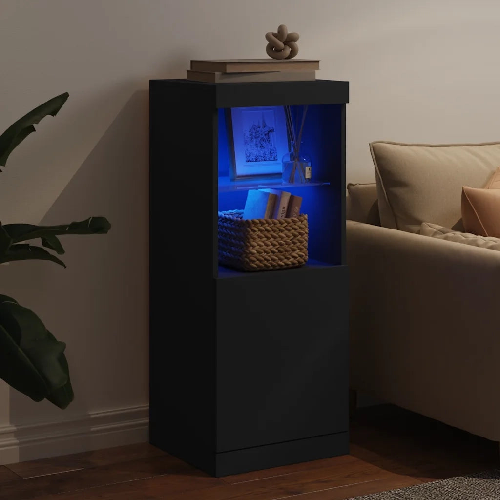 Credenza | Madia | Buffet da pranzo | Armadio da pranzo con Luci LED Nera 41x37x100 cm