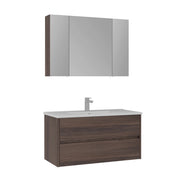 Set mobile lavabo con specchio (2 pezzi) "Side 100 v3" - 100 x 16 x 52 cm - Noce