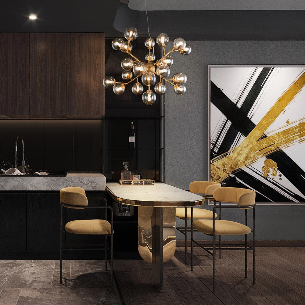 Maytoni Lampadario contemporaneo Dallas 24 luci G9 oro metallo diffusori vetro ambra