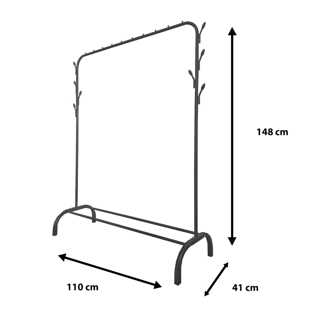 Donkey Premium Rack 1 appendiabiti Nyana Home 148x110x41 cm, 2 barre appendiabiti, 1 ripiano inferiore Nero.