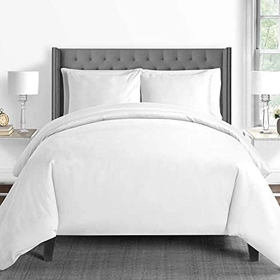 Set da letto in cotone 600 thread count, 100% cotone a filato lungo, coperta da letto e cuscini in 100% cotone mako satin, 2 pezzi, 135 x 200 cm + 80 x 80 cm, Bianco