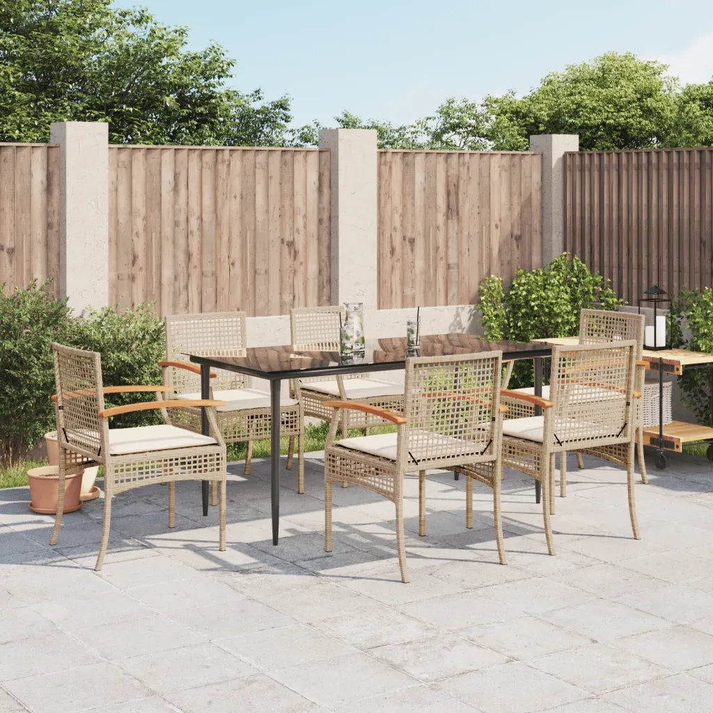 Set da Pranzo da Giardino 7 pz con Cuscini Beige in Polyrattan 3213628