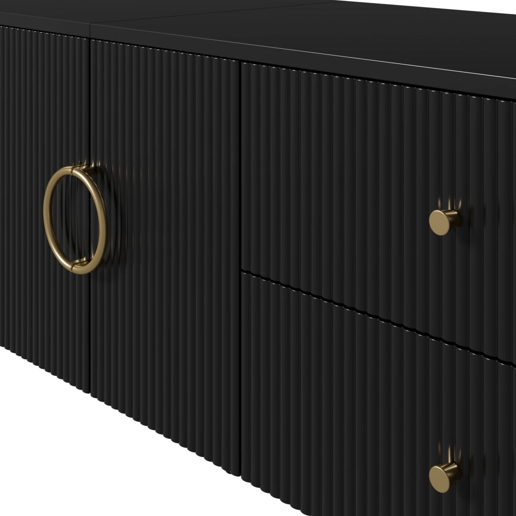 Mobile TV con ante a onde tridimensionali e cassetti; 180 x 40 x 38 cm; MDF nero
