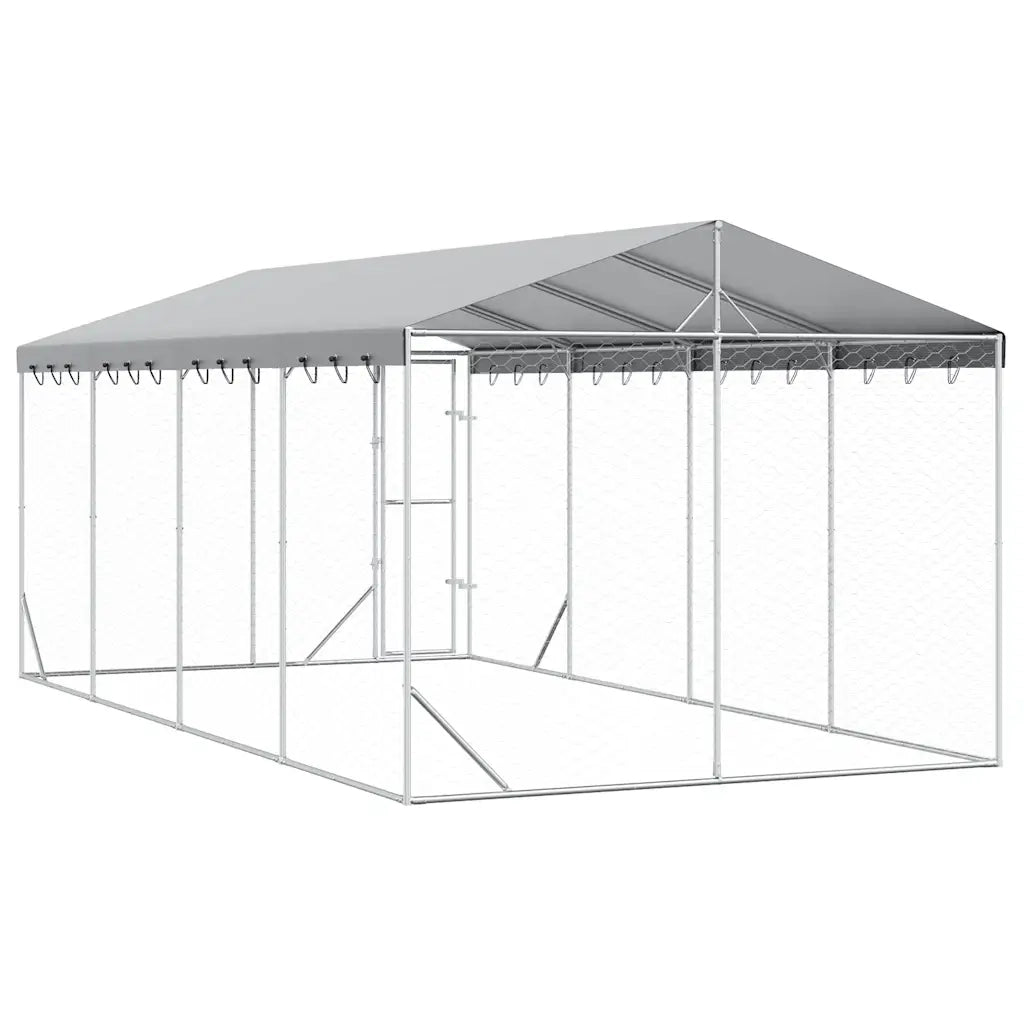 Cuccia Cani da Esterno Tetto Argento 3x6x2,5 m Acciaio Zincato 3190488