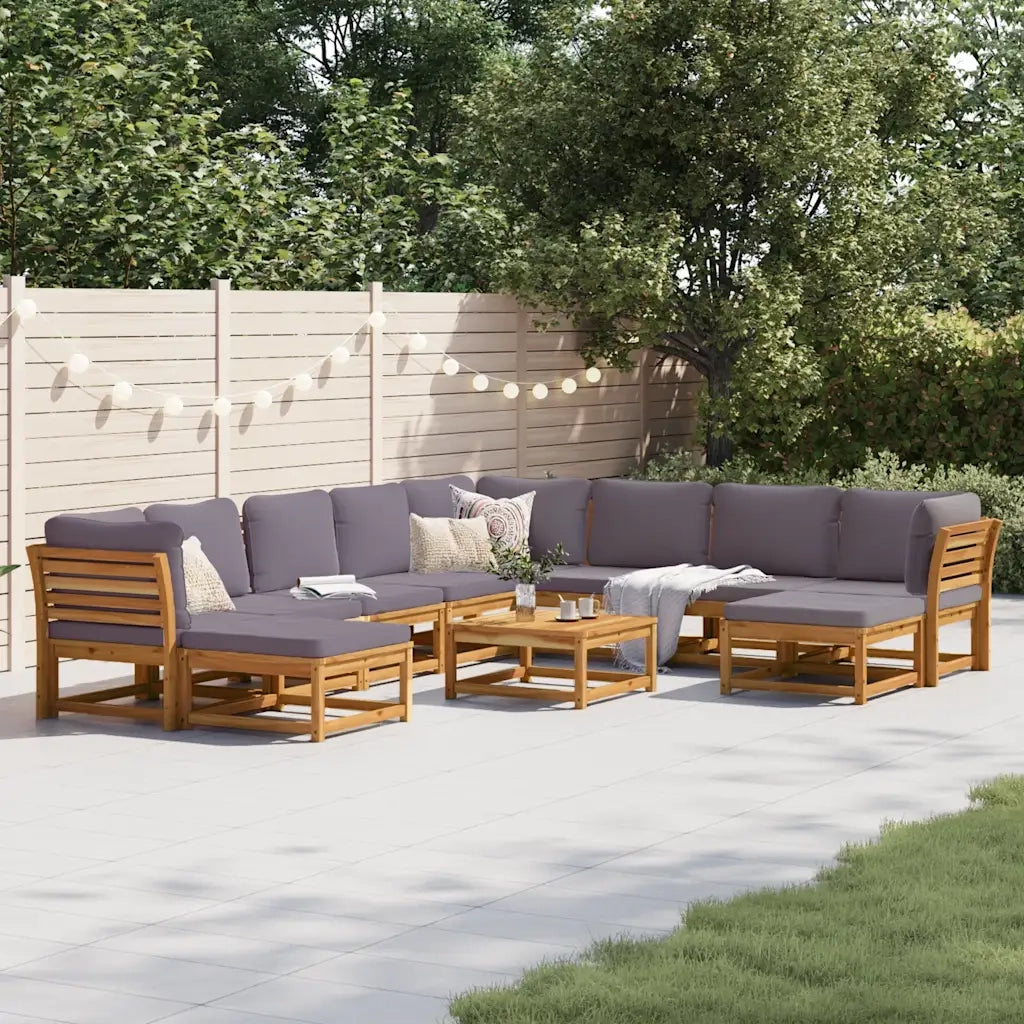 Set Salotto da Giardino 11 pz con Cuscini Legno Massello Acacia