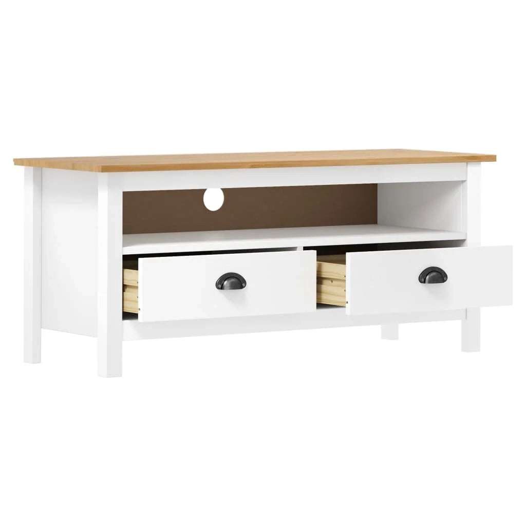 Mobile TV multimediale scaffale TV credenza TV sala da pranzo soggiorno camera da letto Hill Range 110 x 40 x 47 cm legno di pino massiccio bianco 02_0027637