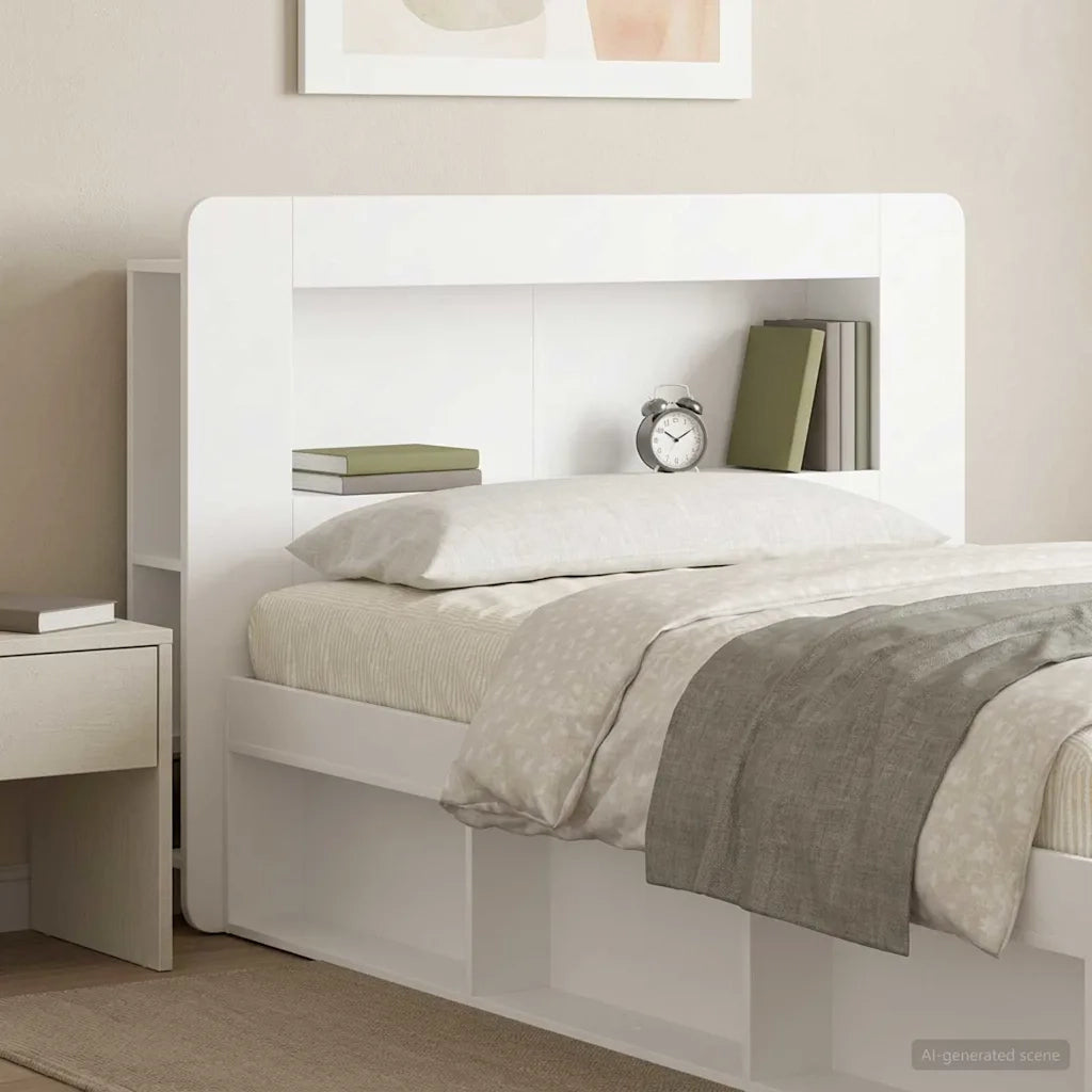 Testata del letto con archiviazione Bianco Legno ingegnerizzato