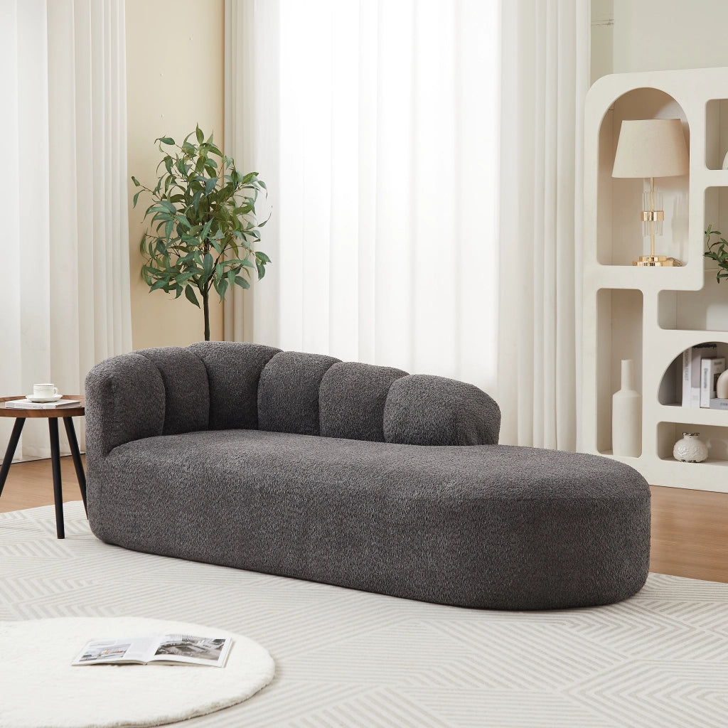 Chaise longue in chenille antracite con schienale ondulato, design moderno senza braccioli