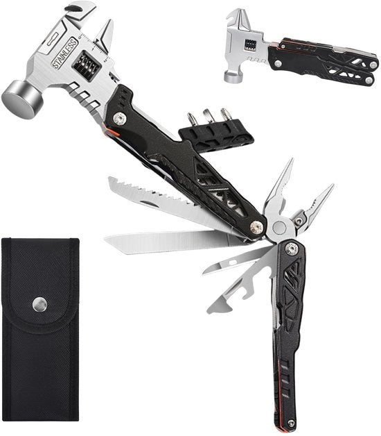Multitool da Caccia 18-in-1 - Kit da Viaggio - Cassetto Portatile - Acciaio di Carbone - Inox - Per Campeggio/ Escursionismo - Attrezzo da Campo