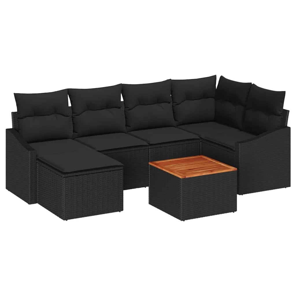 Set Divano da Giardino con archiviazione 7 pcs Nero polyrattan
