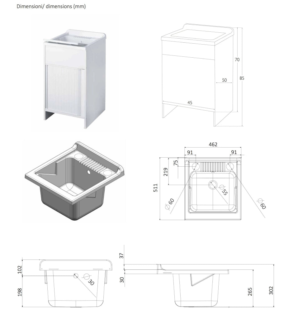 Mobile Lavatoio in PVC 45x50x85 cm Serranda e Asse Forlani Laundry Shutter