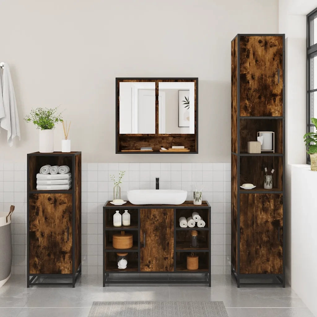 Set Mobili da Bagno 2 pz Rovere Fumo in Legno Multistrato 3300942