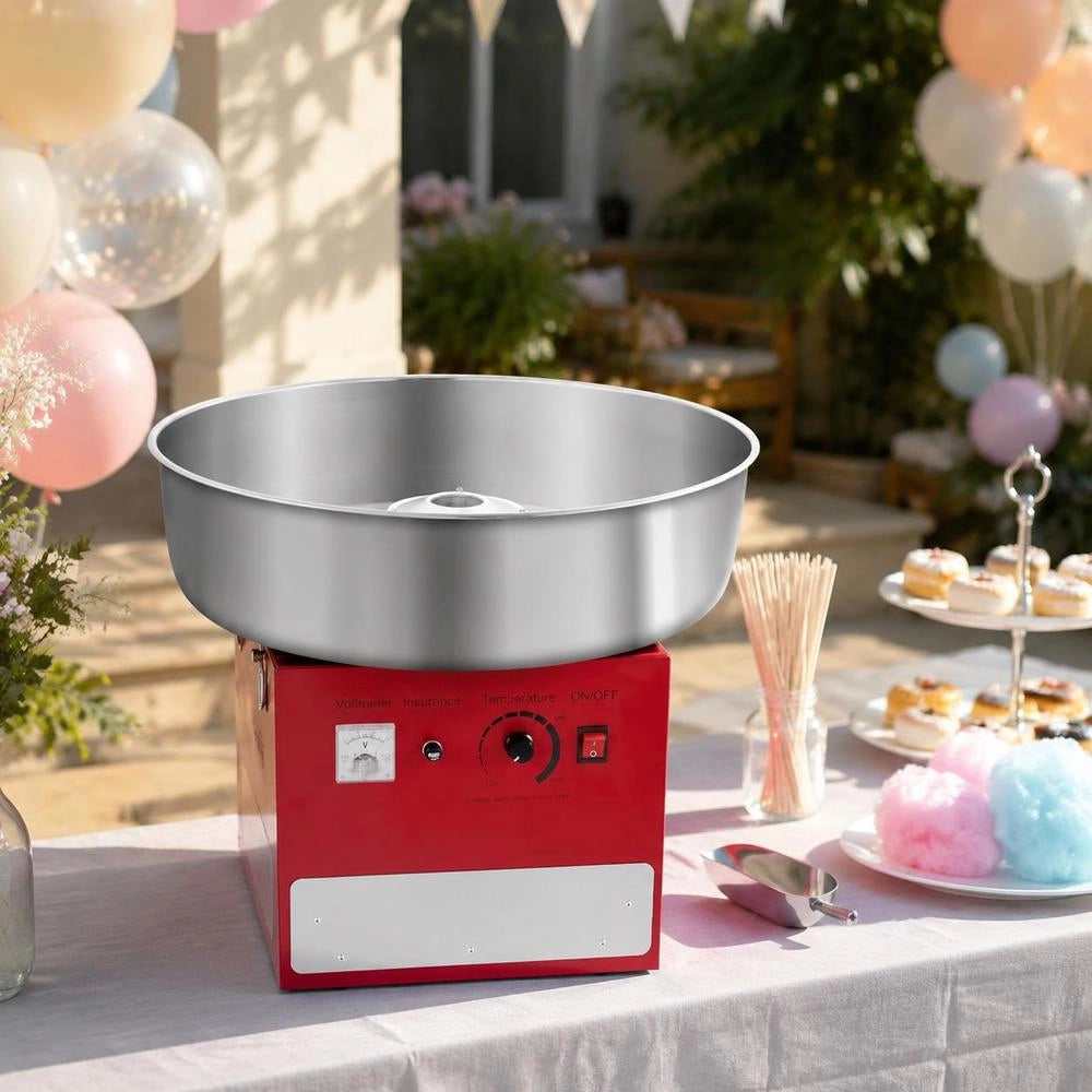 Electric Cotton Candy Machine, Commercial Cotton Candy Equipment (1000 W) With 52 Cm Stainless Steel Bowl, Sugar Scoop, And Drawer, Perfect For Children's Birthdays, Family Celebrations, And Parties. Red