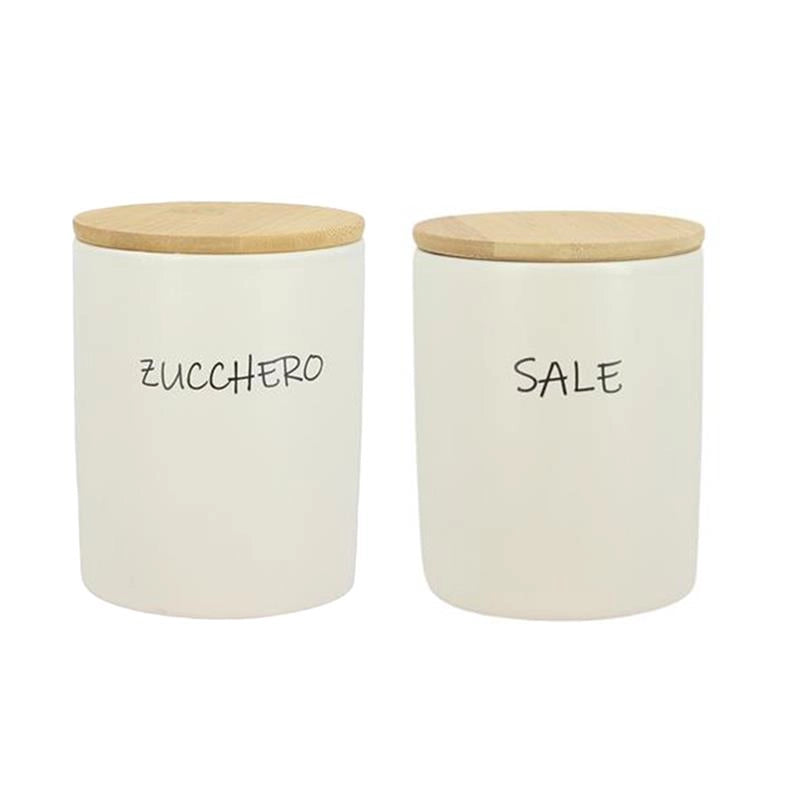 MAURY'S SET 2 BARATTOLI TONDI 10X13 CM SALE E ZUCCHERO CON TOP IN LEGNO