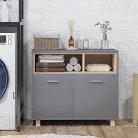 Mobiletto Bagno Moderno con Vani Aperti e Armadietto a 2 Ante, 80x35x70 cm, Grigio