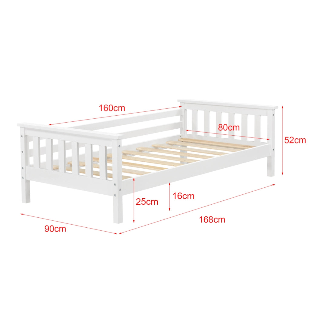 Letto per Cameretta Nuuk in Legno di Pino con Barre Protettive 80x160 cm Bianco [en.casa]