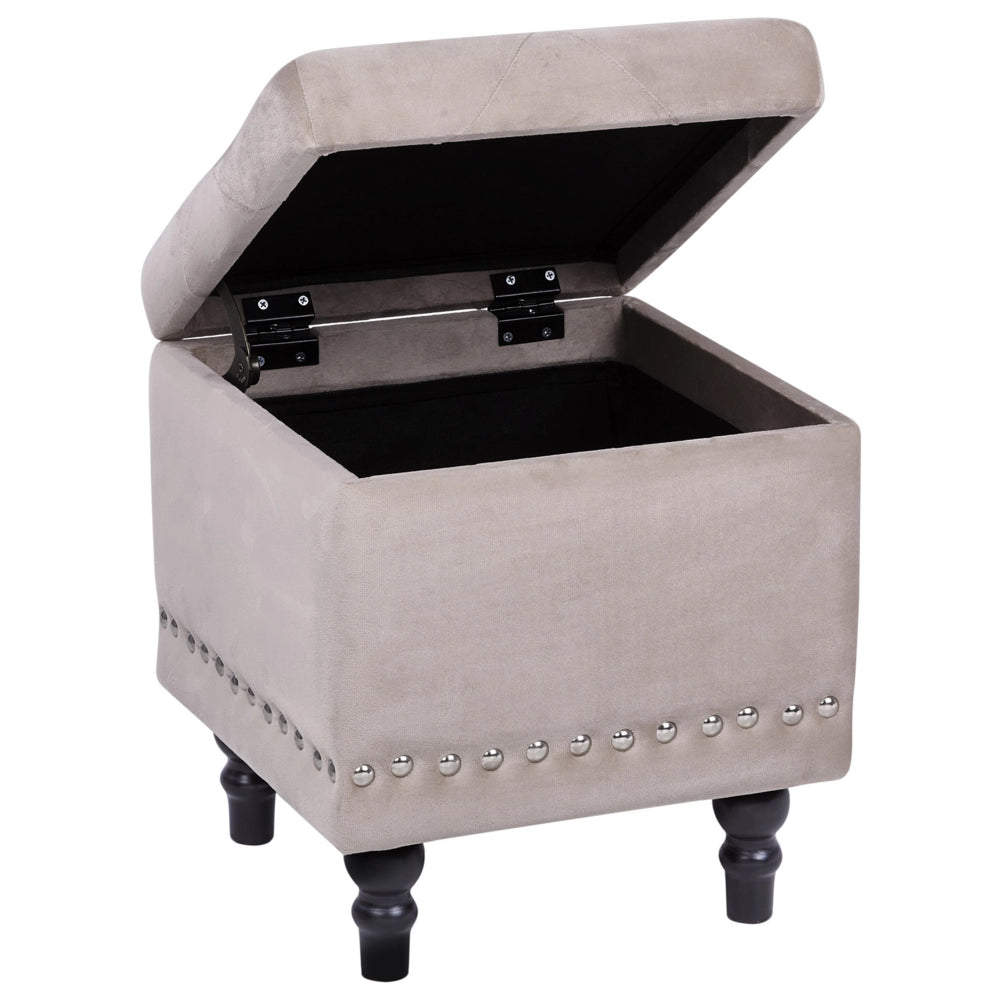 Poggiapiedi Rivestimenti in velluto beige Sedile con rivestimento a testa di chiodo trapuntato