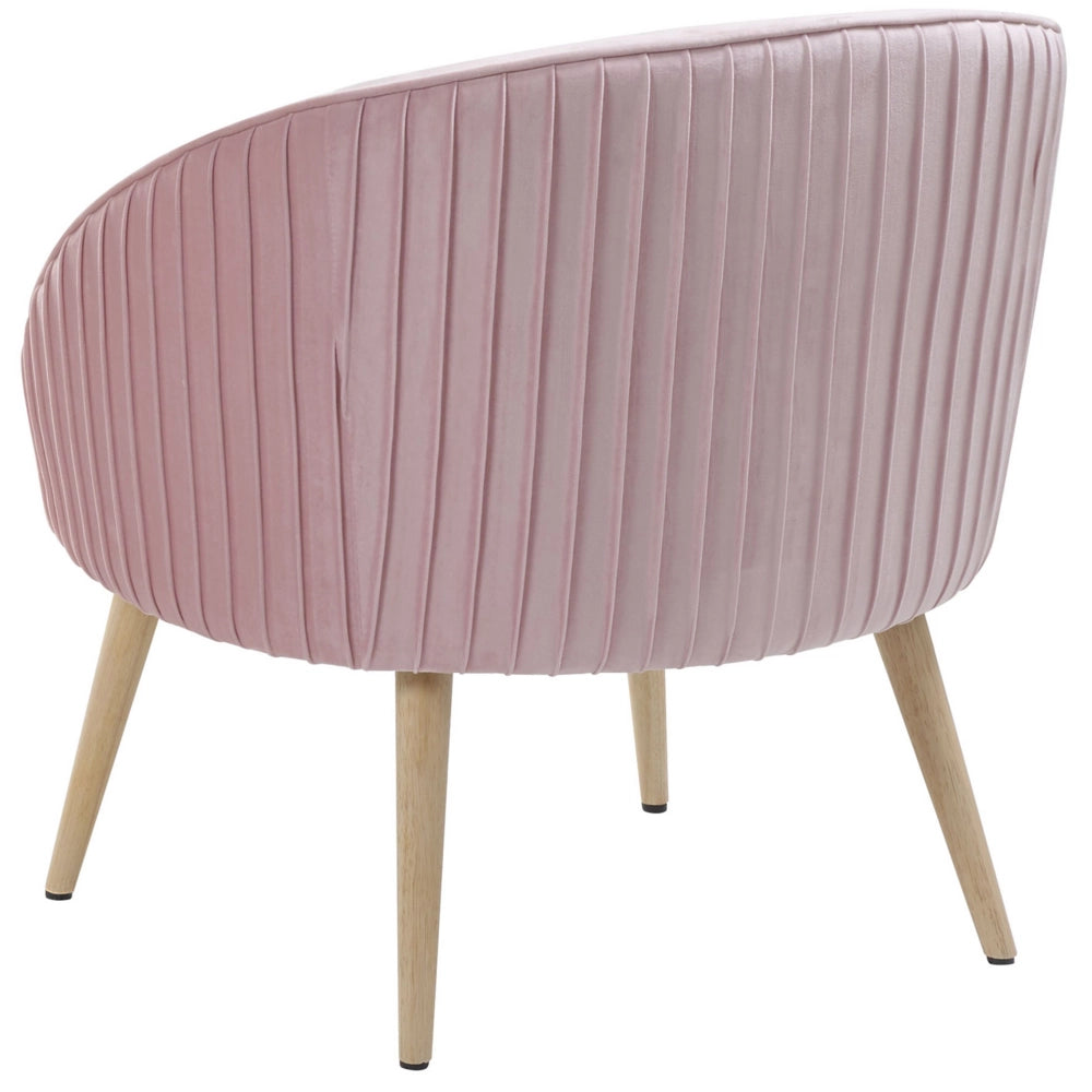 Poltrona Velluto Rosa Braccioli Incassati Gambe In Legno Retrò