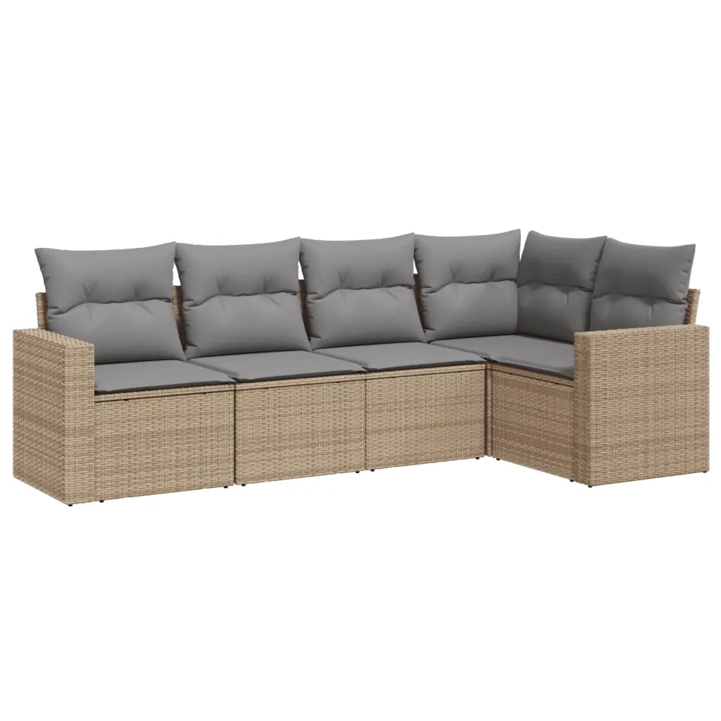 Set Divano da Giardino 5 pz con Cuscini Beige in Polyrattan 3251266