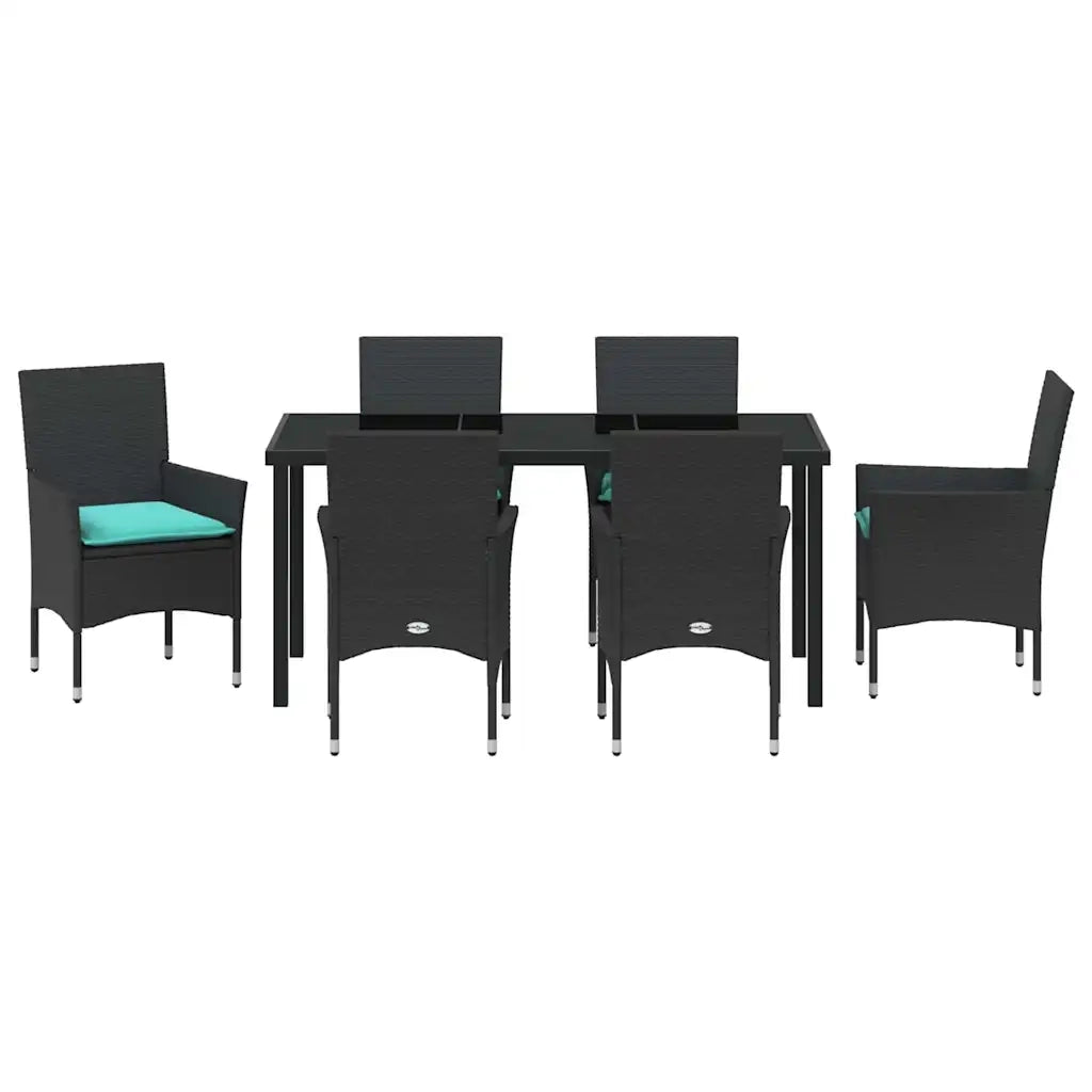 Set di tavolo e sedie con cuscino 7 pcs Nero Rattan in PE