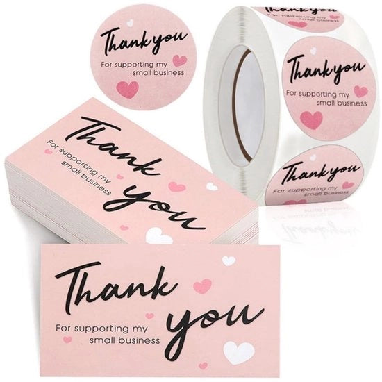 Cartoline di ringraziamento 50 pezzi - Carte di ringraziamento bianche - Etichette di ringraziamento 500 pezzi - Adesivi self-adesivi - Materiale: carta - Dimensioni 9 x 5,4 cm - Bigliettini di ringraziamento