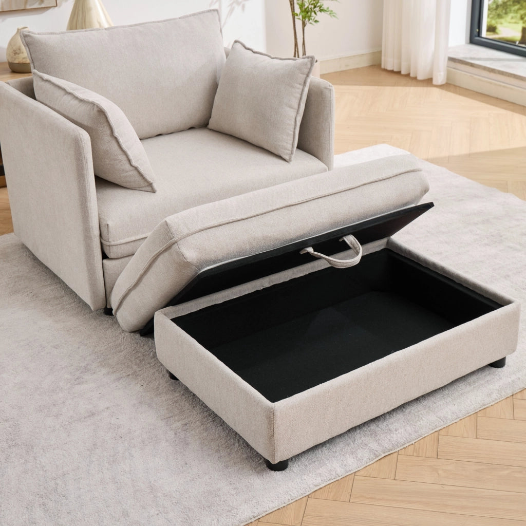 Poltrona lounge modulare con pouf contenitore in velluto Altay beige