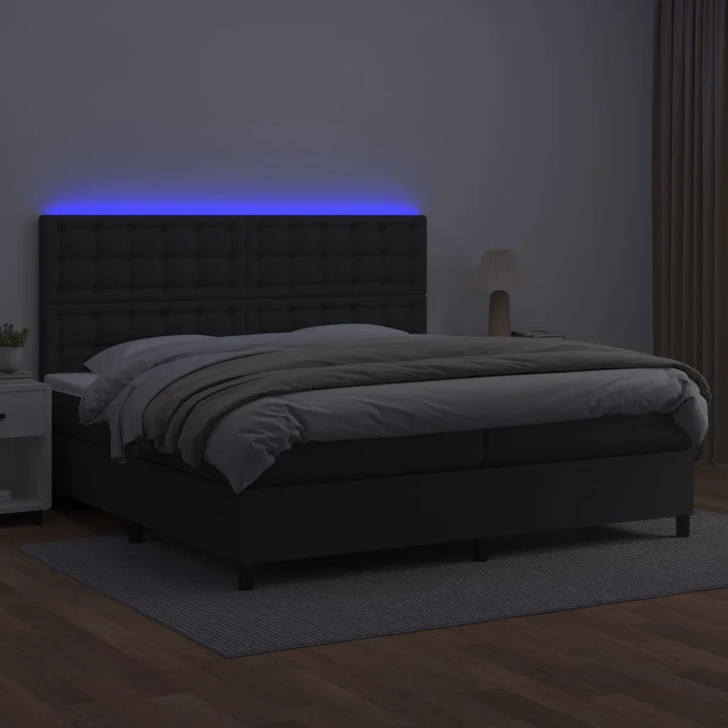 Giroletto a Molle con Materasso e LED Nero 200x200cm Similpelle 3135963