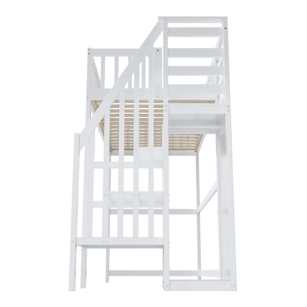 DESMIU Letto a Soppalco 1 Posto con Scala Contenitore e Armadio 90 × 200 cm, senza materasso, Bianco