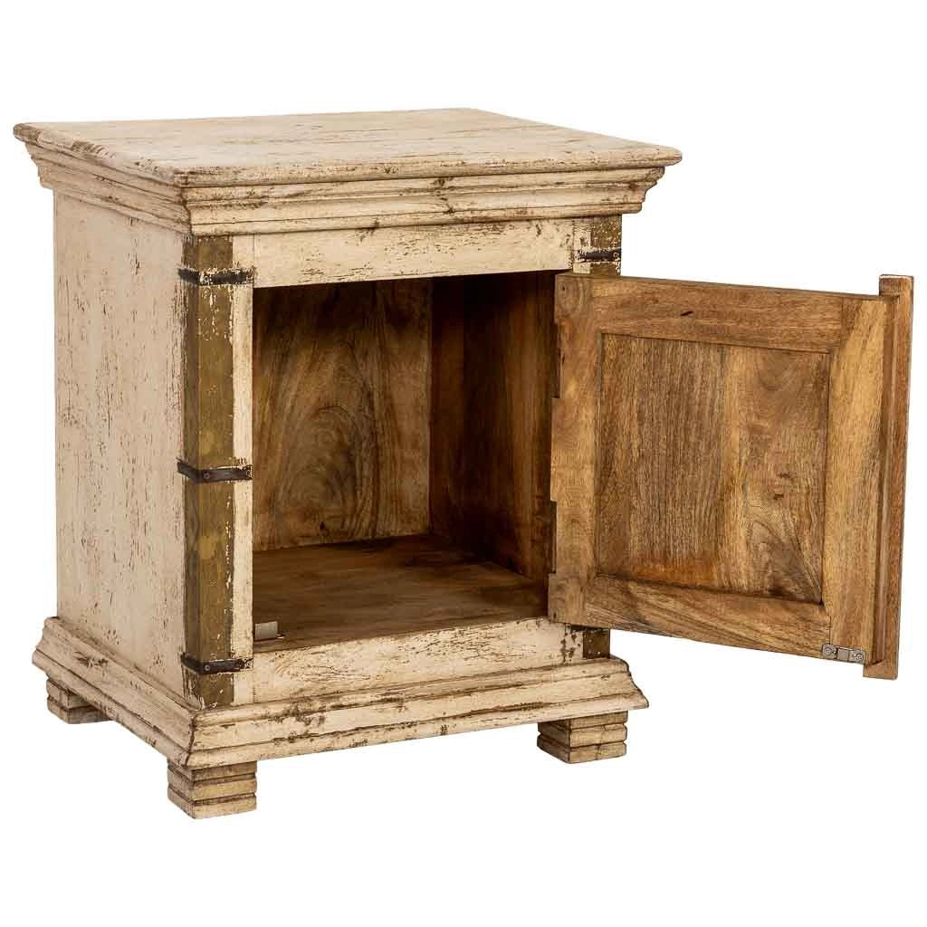 Comodino artigianale in legno bianco, 50x40x59h cm