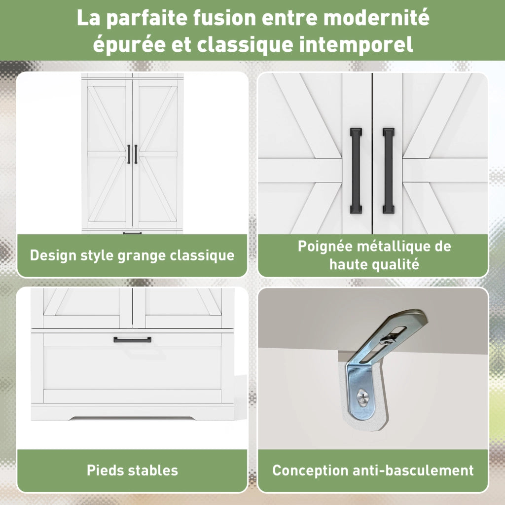 Dispensa alta con ripiani regolabili, 1 cassetto, 7 vani per bottiglie, per cucina e soggiorno, bianco 80 × 40 × 180 cm
